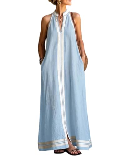 Robe longue rayée anti-chaleur fluide avec poches et fente d'aisance