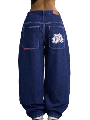 Image of EMMIOL Women Hip Hop 90s Vintage Baggy Jeans Denim Pants Mid Waist Jeans