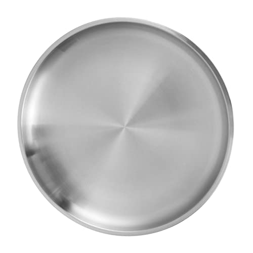 FONDOTIN ステンレス製厚手丸型トレイ 滑らかエッジ加工 食品 ケーキ フルーツ対応 キッチンお盆 向けカフェトレイ