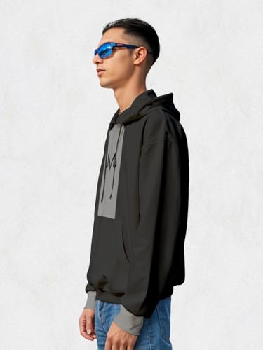 Image of crazymonk Men's Cotton Printed Full Sleeve Oversized Ultra Ego Hoodie - Steel Grey