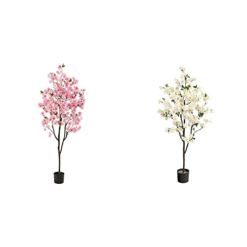 Nearly Natural 6Ft. Cherry Blossom Artificial Tree & 6Ft. Cherry Blossom Artificial Tree, White #TOP27