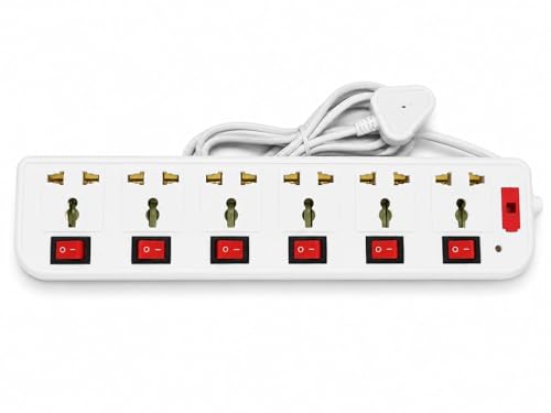 6-Socket Extension Board with Individual Switches, White, 6A-240V, Universal Sockets, Individual Switch with 3M Wire - Image 2