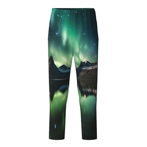 Galaxy Aurora Pajama Pants, Northern light Lounge Pants Comfy Soft Elastic Waist Sleepwear Bottoms with Pockets