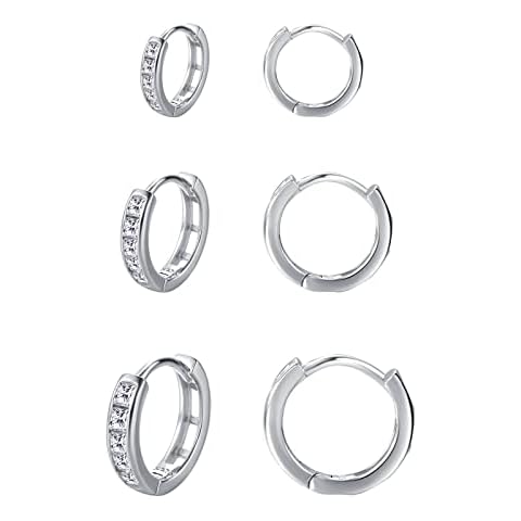 DOKIA Silver Earrings for Women 925 Sterling Silver Post Cartilage Earring with AAA+ Cubic Zirconia Earrings Set for Girls Hypoallergenic Earring Jewellry 8/10/12mm Cover