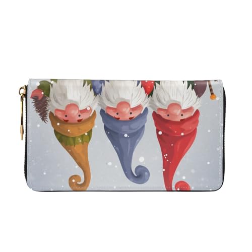 Christmas Winter Gnomes Women Wallets Leather Zip Around Clutch Purses Waterproof Credit Card Holder With Phone Holder Ladies Travel Coin Purse2