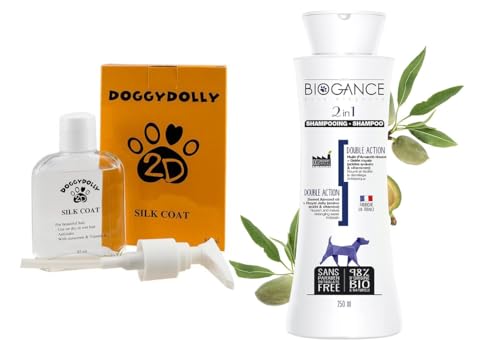 DoggyDolly PS001 Silk Coat Hunde Fellpflege und Biogance BGCS250 Hundeshampoo Set