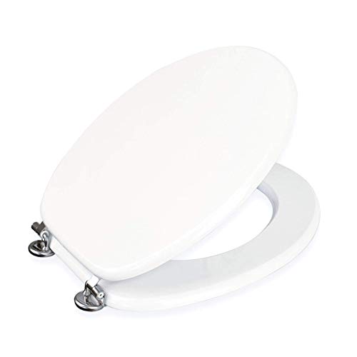 Image of Showerdrape Oxford White Wooden Toilet Seat – Premium MDF WC Seat with Hinges, Walnut Wood Effect Bathroom Toilet Lid, Easy Clean & Universal Fit