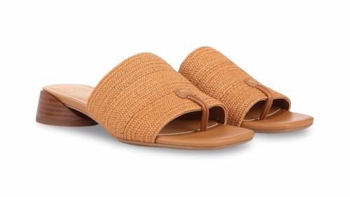 Image of Franco Sarto Loran Stacked Heel Slide Dress Sandals, Tan Raffia, 6M (US)