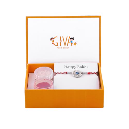 Image of GIVA 925 Silver Evil Eye Rakhi | Silver Bracelet for Men & Boys | Quirky Rakshabandhan Rakhi with Certificate of Authenticity and 925 Stamp
