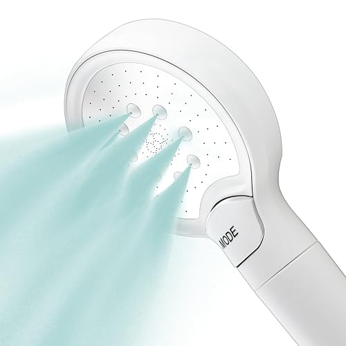 YOO.MEE Ultra-clean Handheld Shower, Deep Cleaning for Face/Body/Hair, Back to the Essence of Showering - Cleaning, High Pressure with one-hand Pattern Switch, W/Bracket, W/Sliver Hose, White