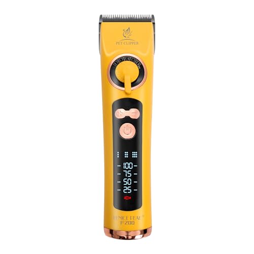 Professional Dog Grooming Clippers with 12H Runtime & Replaceable 440C Blade, 3-Speed Low Noise Electric Dog Shaver for Thick, Matted, Curly Hair, Cordless Clipper for Groomer & Home Use, Yellow
