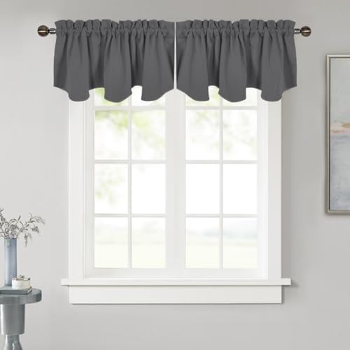 NICETOWN Valance Curtain for Bedroom, Blackout Window Valance for RV Camper - 52 inches by 18 inches Rod Pocket Farmhouse Kitchen Window Tier Drapery