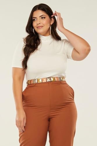 Kit 3 Blusas Femininas Malha Viscolycra Plus Size, Modelagem Justa, Manga Curta, Gola Alta (BR, Alfa