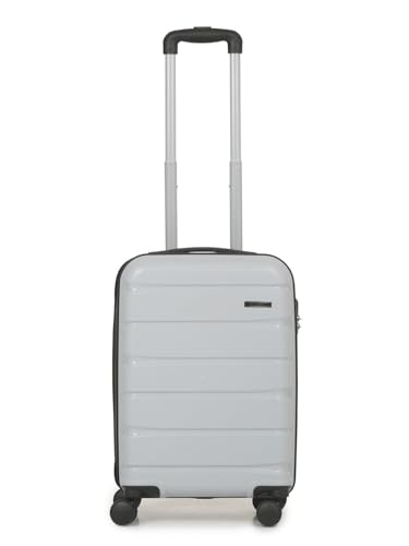 Image of TEAKWOOD LEATHERS Unisex Trolley Bag, Hard Side Cabin with Zipper Closure, Adjustable Push Button & Cross Strap, Lock System 360 Degree 8 Wheel Suitcase (S, Silver)