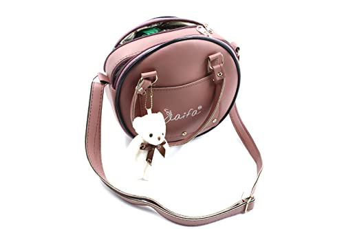Image of Sling Bag for Women & Girls Stylish Crossbody One Side Purse Sling Bag Closure & Adjustable Strap with teddy Keychain and zip round bag