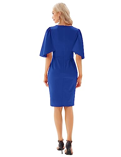 Grace Karin Women 3/4 Ruffle Sleeve Slim Fit Business Pencil Dress Royal Blue #TOP5