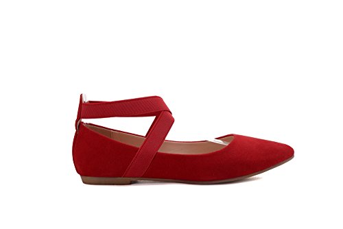 Mila Lady (Yvonne Fashion Elastic Crossing Ankle Straps Slip On Point Toe Flat Shoes.RED6.5