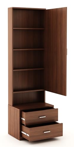 Image of DesignFit Engineered Wood Dressing Table with Drawer and Door Storage Wooden Mirror Vanities Furniture for Bedroom Home Living Room (Walnut Finish)