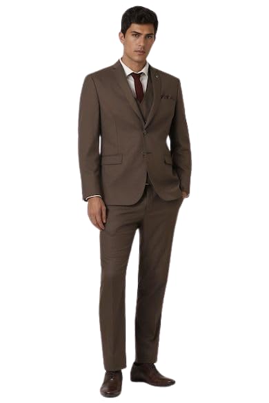 VYOM Enterprise Men's Slim Regular Fit 3 Pieces Suit Set Notch Lapel Suit with Double Breasted Waistcoat Crocodile (34, Coffee Color)-picture-20
