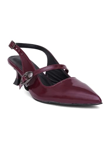 Image of TRYME Kitten Heel Sandals for Women | Pointed Toe Mules with Adjustable Strap | Elegant Comfort Heels for Office, Evening & Formal Occasions