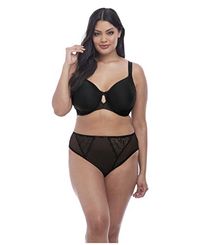 Elomi Camiseta feminina Charley com renda floral, tecido espaçador respirável, detalhe de malha diamante. Sutiãs Dd+, Preto, 38DD