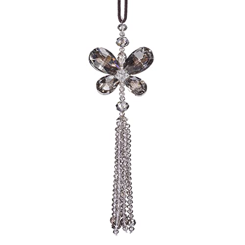 Image of Crystal Butterfly Car Rear View Mirror Accessories Lucky Car Hanging Ornament (Gray)