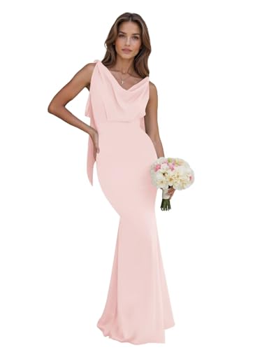 Satin Cowl Neck Bridesmaid Dresses for Women Long Backless Mermaid Formal Wedding Guest Gown
