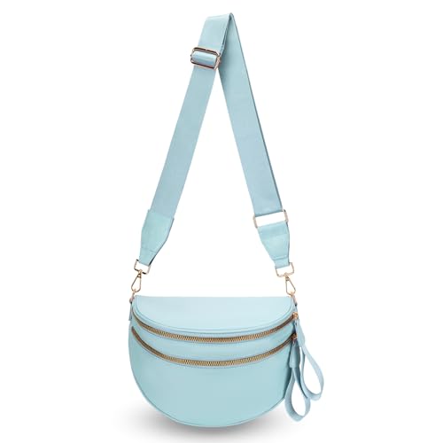 Image of WOOMADA Checkered Crossbody Bag Bum Bag for Women, Spacious Nylon Fanny with Removable Wallets(Ice Blue)
