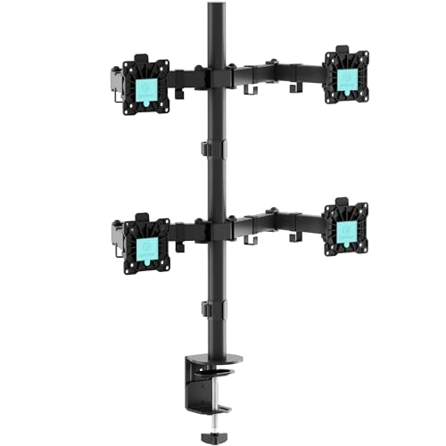ONKRON Soporte para 4 Monitores 13-32 Pulgadas, con Carga Total 32 kg, Brazo Monitor con VESA 75x75-100x100 mm, Soporte Pantalla Ordenador Giratorio e Inclinable, Altura Ajustable, Negro D421E-B