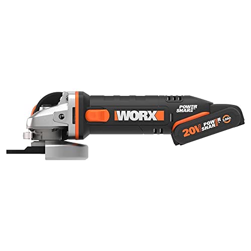 WORX WX800 Akku-Winkelschleifer 20V – einfach zum Schleifen & Schneiden – ergonomischer Komfort mit schmalem Körper & Zusatzhandgriff – schneller Scheibenwechsel – inkl. 2 Akkus (20V 2Ah) & Ladegerät – Bild 3