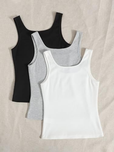 Image of Women's 1x1 Rib Cotton Stretch Tank Top Sleeveless Basic Vest Pack of 3