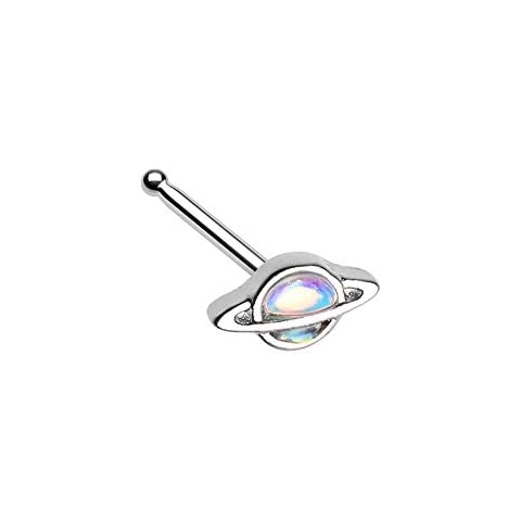 20GA Stainless Steel Illuminating Moonstone Saturn Planet Dainty Nose Bone Stud Cover