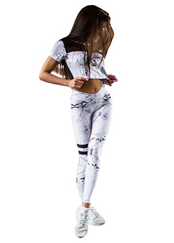Leggings Deportivos Mujer de Clase Premium | Bona Classic Light Mramor |Leggins Deporte Estampados Elasticos Cintura Alta Mallas Fitness Yoga Gym Mayas Running marmol (M)
