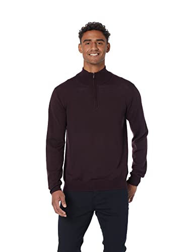 Goodthreads Pull léger à fermeture éclair 1/4 en laine mérinos (grandes tailles disponibles) Homme, Bordeaux, M Taille Tall