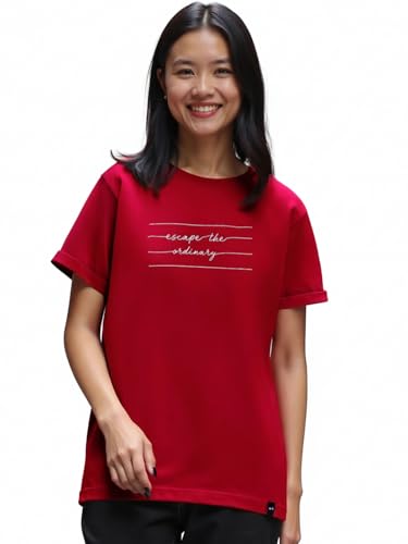 Image of Bewakoof Women's Typography 100% Cotton T-Shirt - Boyfriend Fit, Round Neck, Half Sleeves