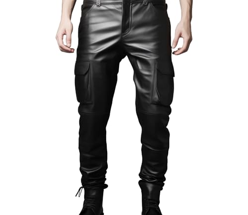 Genuine Lambskin Black Leather Cargo Pants Men - Biker Leather Pants for Men - Classic Leather Cargo Pants Men