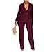 Kafiloe Women Double Breasted Blazer Pants Suit 2 Piece Outfits Casual Long Sleeve Blazer Set for Work Business Burgundy L