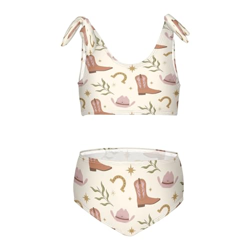 Girls Swimsuit Two Piece Swimwear Western Boots Horseshoe Bikini Set Beach Sport Bathing Suit for Girls 3-12T