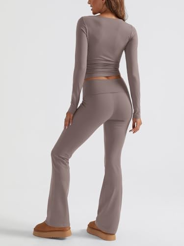 Trendy Queen Womens Workout Sets 2 Piece Fall Outfits Square Neck Tops Flare Pants Tracksuits Clothes Winter Fashion 20254