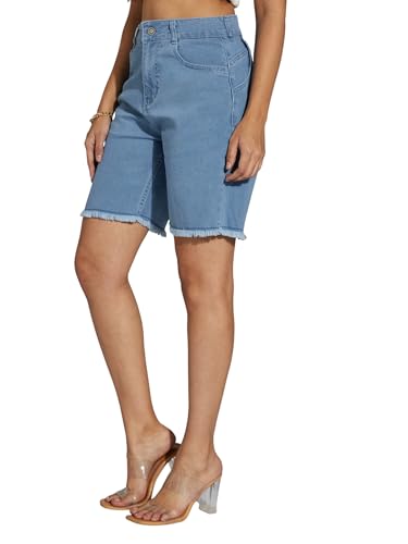 Image of Miss Chase Women's Relaxed Mid Rise Regular Non Stretchable Denim Shorts