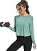 Bestisun Split Back Workout Long Sleeve Shirts Exercise Sports Clothes Activewear Running Tops for Women Gray Green S