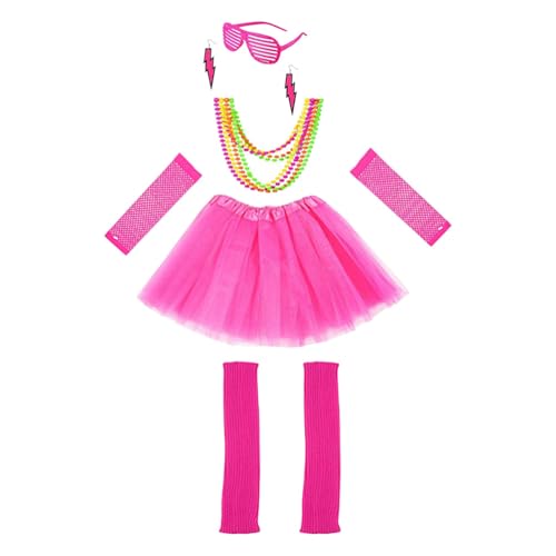 BESPORTBLE Conjunto De 80s Fiesta Neon Collar De Gafas Pendientes De Rejilla y Tutu Para Mujer