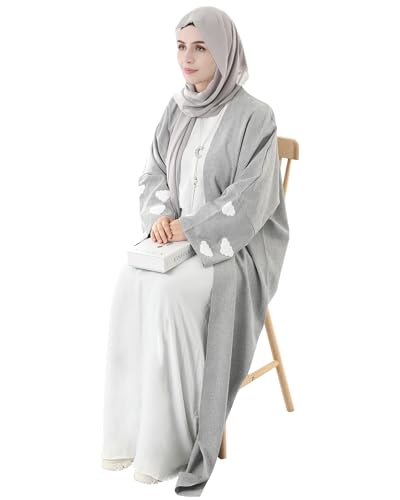 Image of Embroidered Long Sleeve Muslim Cardigan Open Front Dubai Abaya Turkish Pull-On Eid Clothes