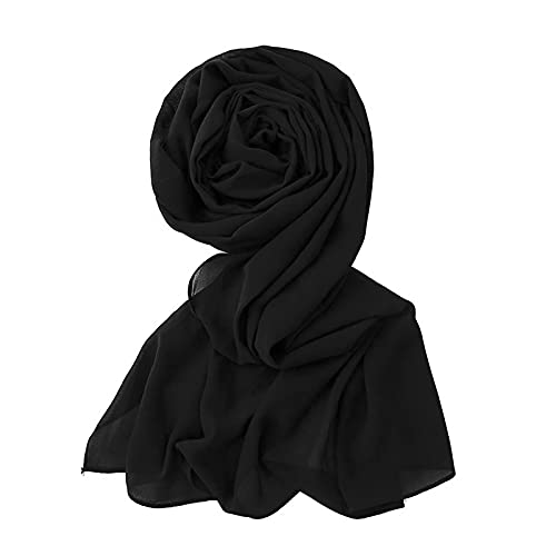 Goldweather Women Crinkle Cloud Hijab Scarf Lightweight Muslim Islamic Soft And Elegant Chiffon Long Hejab Head Wrap Shawls (Black, One Size)