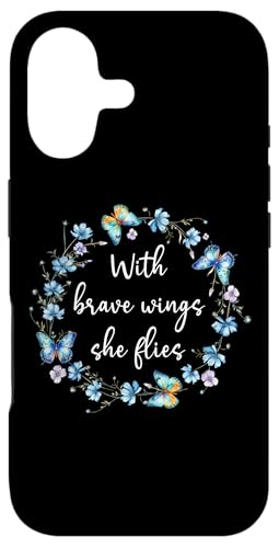 With Brave Wings She Flies Cute Butterfly Blue Purple Floral X}zP[X iPhone 17 p