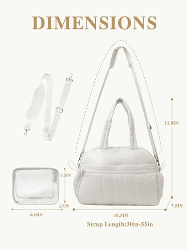 Gym Bag for Women with Wet Pocket, Travel Duffle with Clear Makeup Bag, Carry-On Weekender Overnight Organizer, Water-Resistant for Yoga & Sports, White2