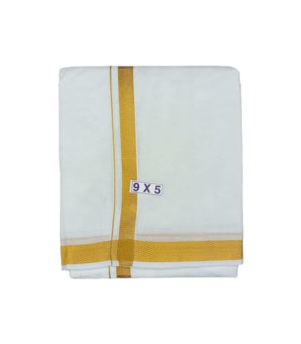 Kolakeer™ Men's 9x5 Panjakejam Dhoti with Angavastram - 3.3 Mtrs Dhoti with 1.5 Mtrs Angavastram4