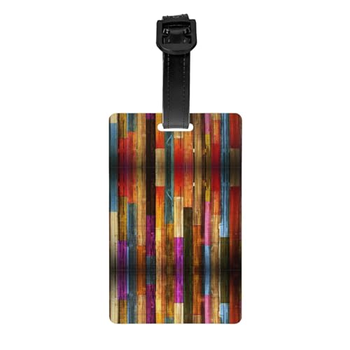 Etiqueta de equipaje con estampado de madera colorida, apta para bolsas de equipaje, bolsas de fitness, cajas de herramientas, conveniente para colgar y fácil de identificar
