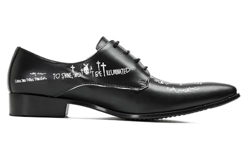 Santimon Black Dress Shoes Men Formal Leather Oxfords Fashion Casual Skull Halloween Derby Prom Wide Walking Shoes for Men3