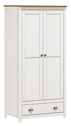 WeHome - Armadio A 2 Ante Con Cassettone In Legno Di Pino, Camera Da Letto, Multiuso, Guardaroba, Dimensioni (LxPxA) 91x53x185 Cm (Singolo)